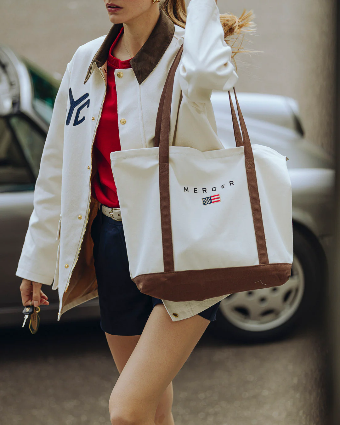 The Mercer Canvas Bag | White/Brown - Image 5